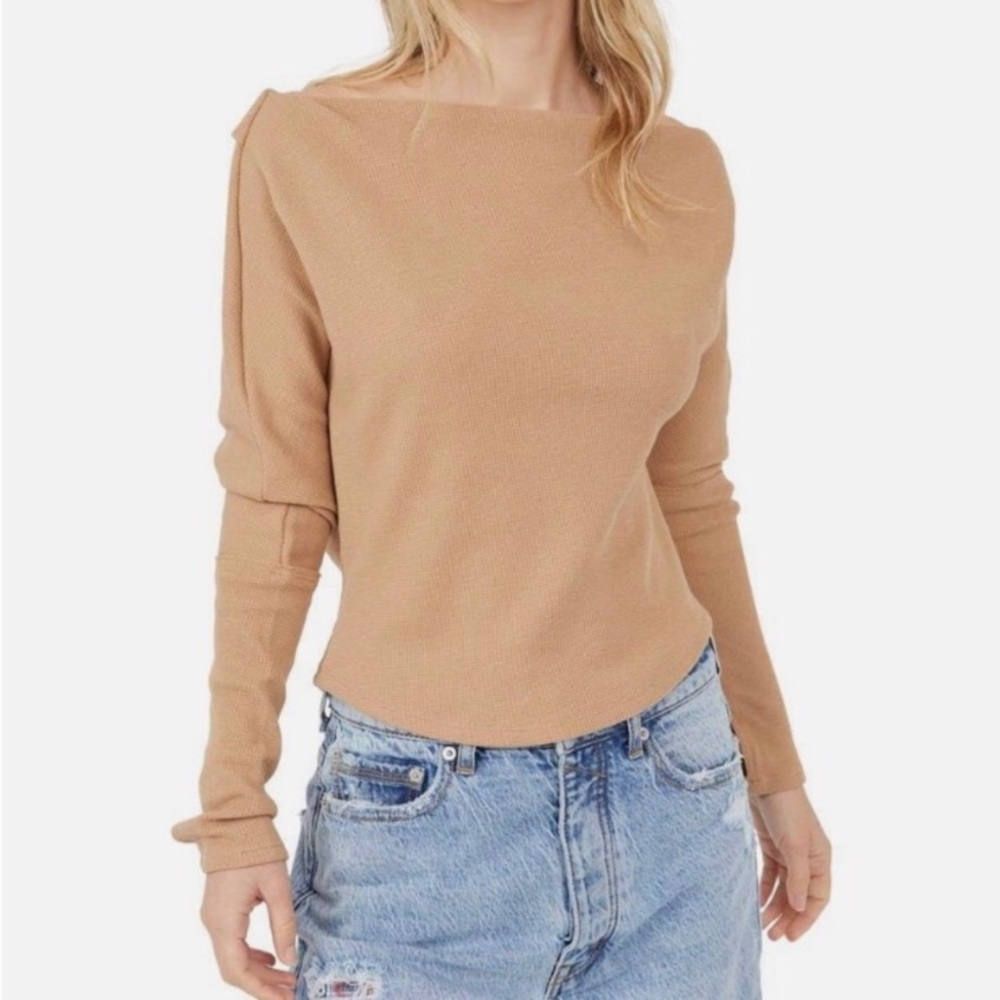 🎁Like New We the Free Tan Waffle L/S Shirt  #OB1164801 - XS